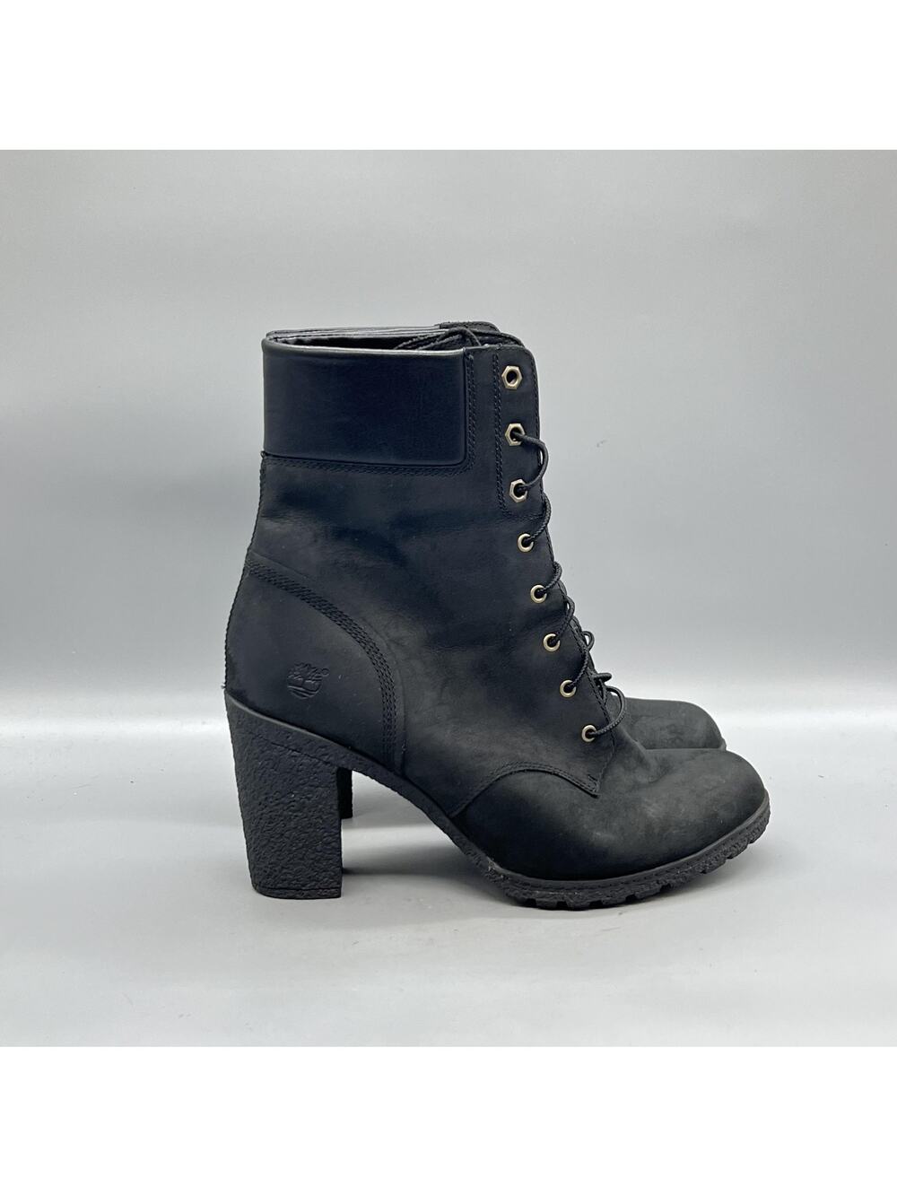 Timberland Boots Womens 11 Black Nubuck Glancy Ankle Combat Lace Up Heel Shoes